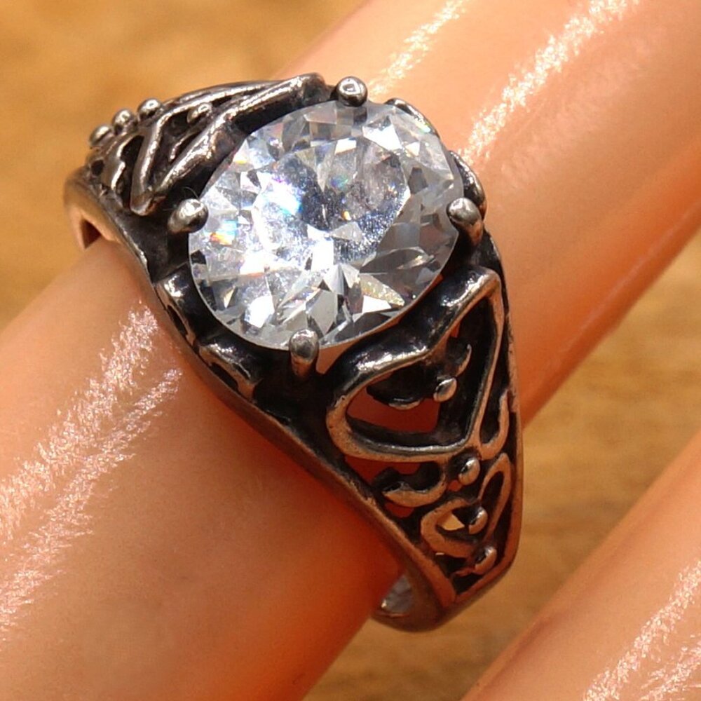 Vintage Tourmaline Gem Heart Filigree Sterling Silver Ring By C^A Size 6.75